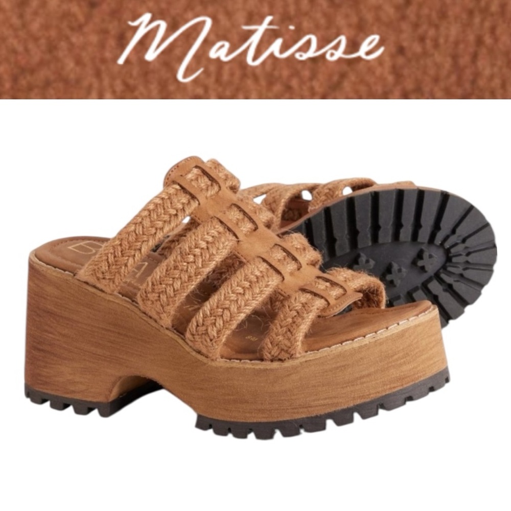 BEACH BY MATISSE DAZE COGNAC BRAIDED JUTE BLOCK HEEL PLATFORM SANDALS **NIB**